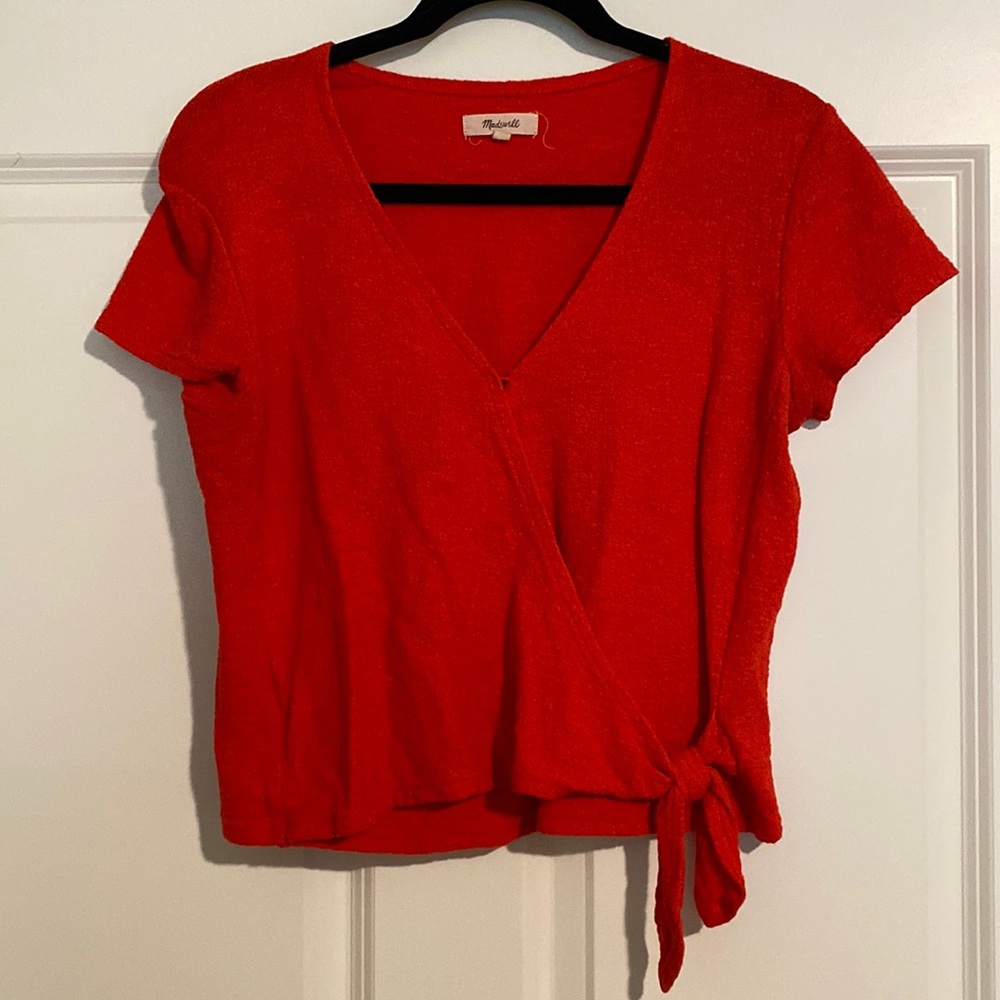 Madewell red crossed tie shirt